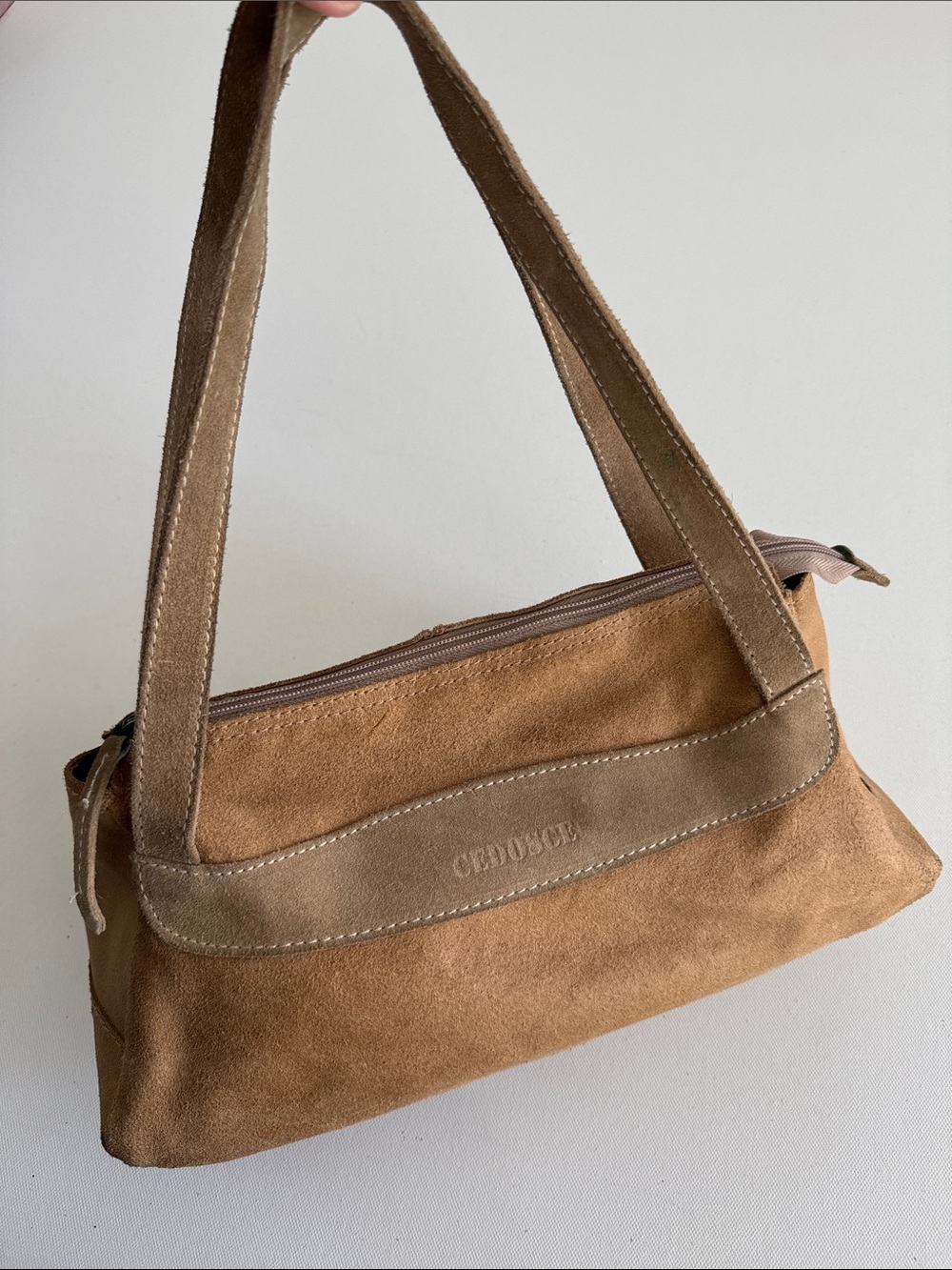 100% Split Leather Shoulder Bag in Tan